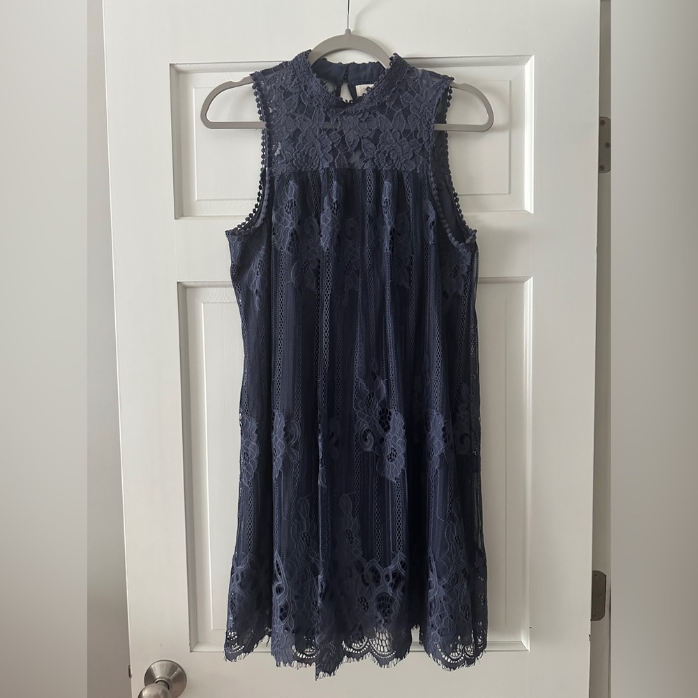 Taylor & Sage Lace High Neck Sleeveless Mini Dress